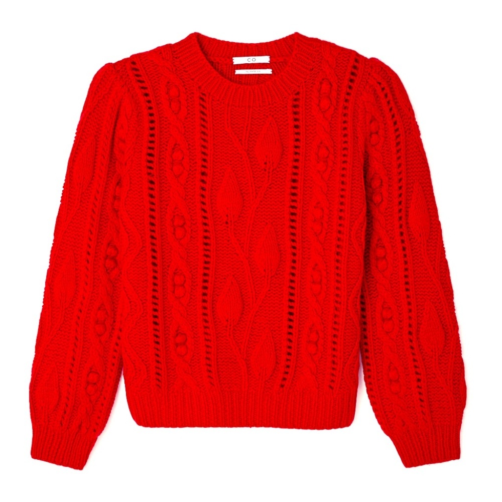 Cable Knit Sweater, Crop Red Cashmere